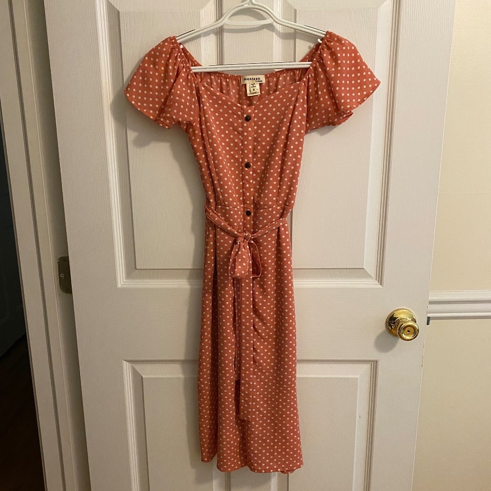 Monteau LA Pink Dress with White Polka Dots Fit and Flare Size S